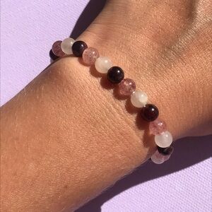 Garnet, Strawberry Quartz & Rose Quartz Crystal Beaded Bracelet
